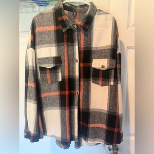 Casual Plaid Shirt - Black, White, and Orange